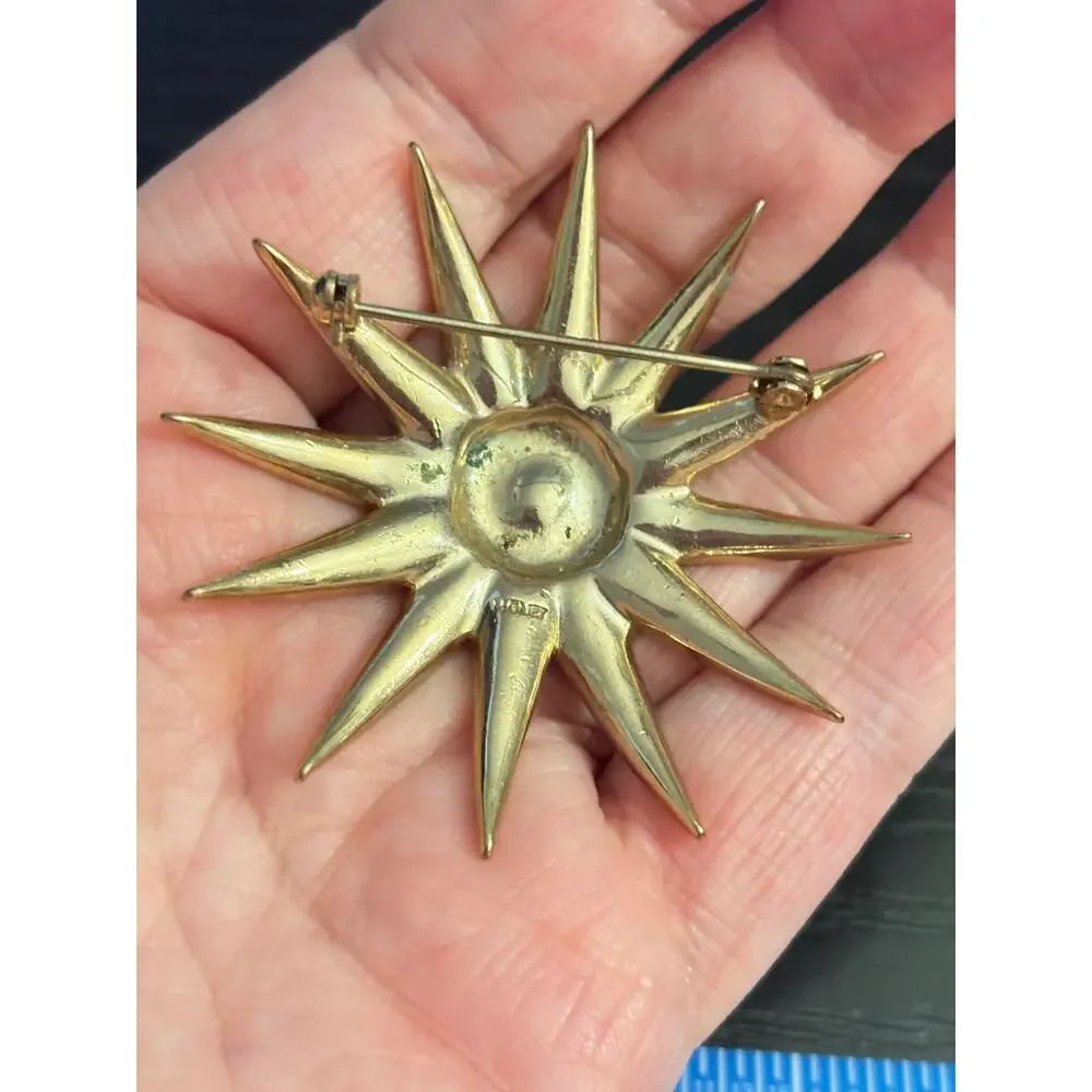 Monet Signed Vintage Gold Starburst Brooch AS-IS Repair